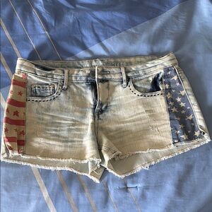 Mossimo Supply Co. Red and Blue Jean Shorts with Patriotic Design